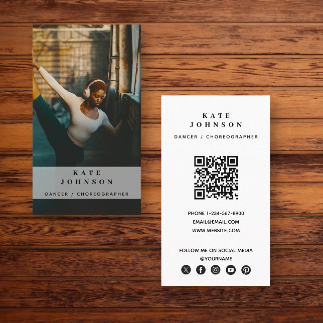 Dancer Choreograf Photo Social Media QR-kod Visitkort (Dancer Choreographer Photo Social Media QR Code Business Card)