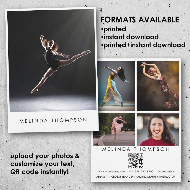 Dancer Choreographer Comp Card 5 Photo QR Code Inbjudningar (Dancer Choreographer Comp Card 5 Photo QR Code)