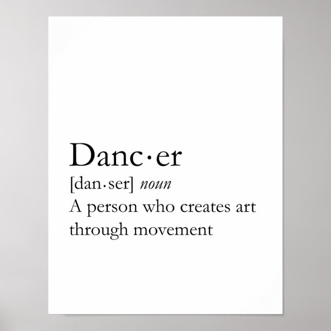 Dancer Definition Ord Art Poster (Framsidan)