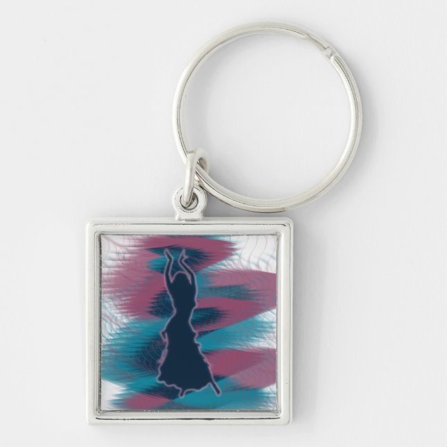 Dancer *Mako* Fyrkantig Silverfärgad Nyckelring (Framsidan)