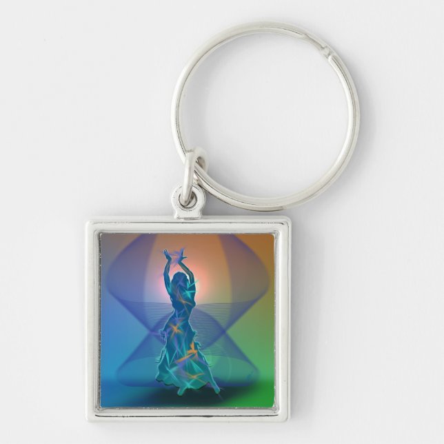 Dancer *Pheja* Fyrkantig Silverfärgad Nyckelring (Framsidan)