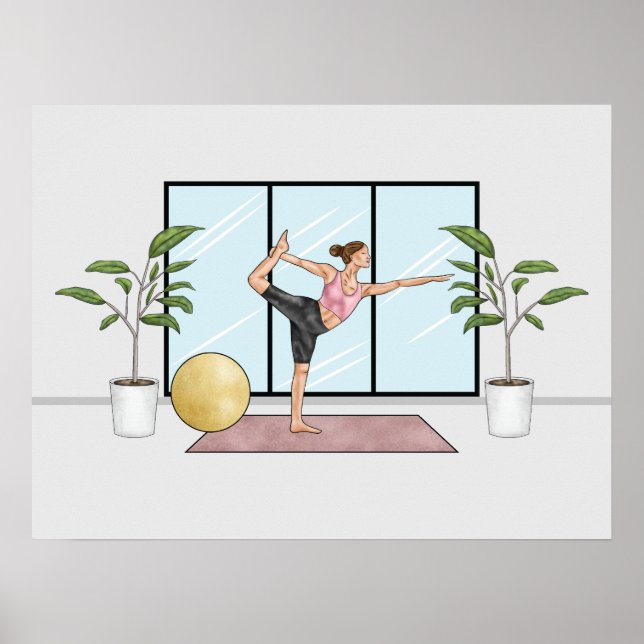 Dancer Pose Yoga Natarajasana Balans Tränings Tjej Poster (Framsidan)