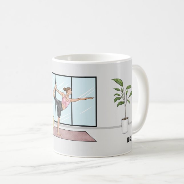 Dancer Pose Yoga Natarajasana Med Anpassat Namn Kaffemugg (Framsida höger)