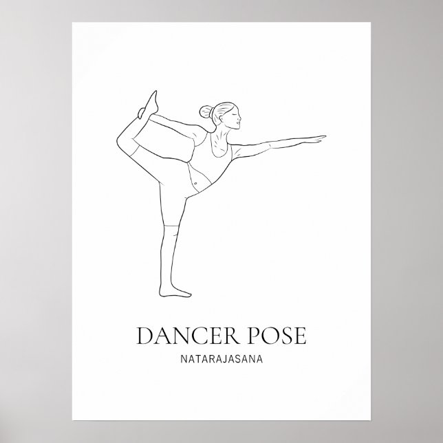 Dancer Pose Yoga Woman Minimalist Black Line Art Poster (Framsidan)