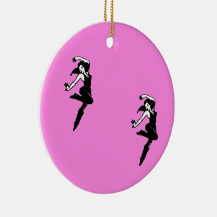 Dancer silhouette på rosa julgransprydnad keramik
