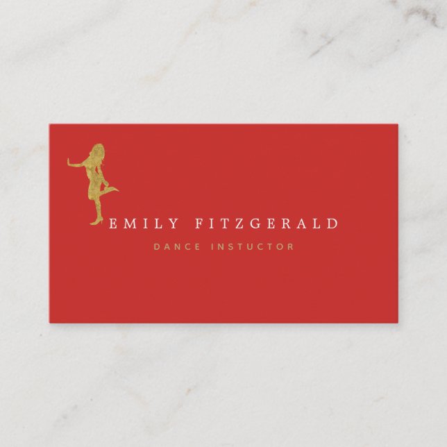 Dancer/Studio/Minimalist Red/Guld silhouette Visitkort (Framsida)