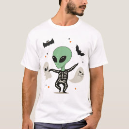 Dancing Alien Skeleton med Spöken Halloween T Shirt