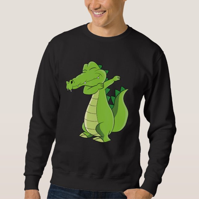 Dancing Alligator Funny Dabbing Alligator Lång Ärmad Tröja (Framsida)