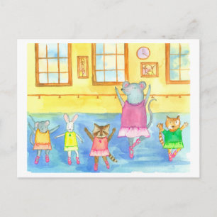 Dancing Animals Raccoon Mouse Kitten Bunny Vykort