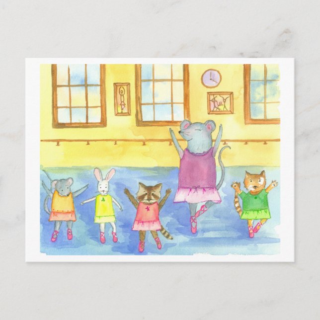 Dancing Animals Raccoon Mouse Kitten Bunny Vykort (Framsida)