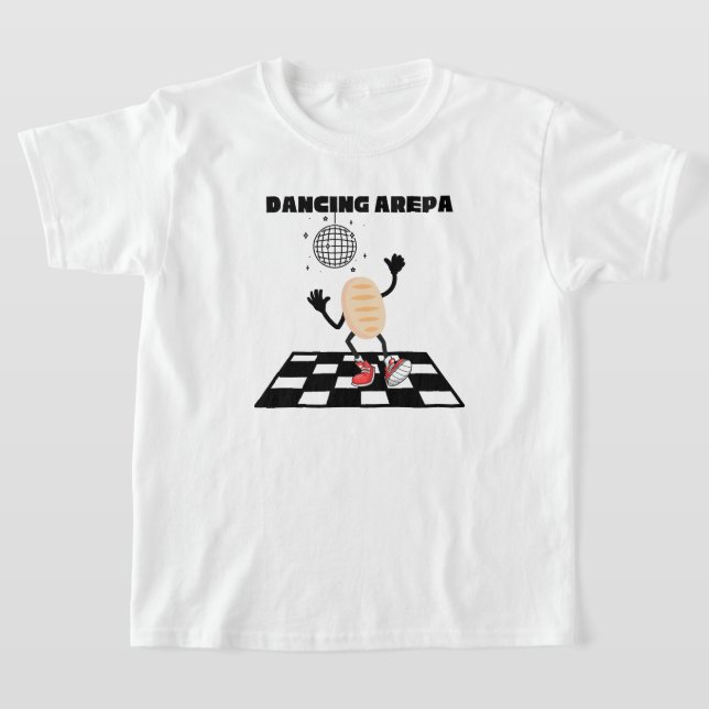 Dancing Arepny Bilingual Venezuelan Arepor T Shirt (Laydown)