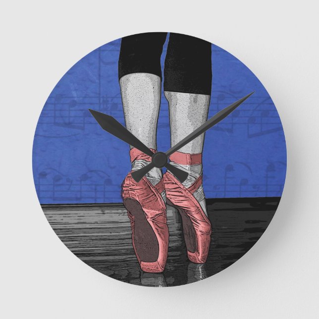 Dancing Ballerina Ballet Shoes Rund Klocka (Framsida)