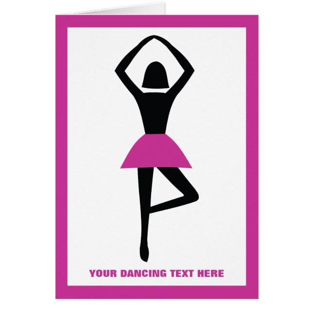 Dancing ballerina black, shock rosa anpassningsbar hälsningskort (Framsidan)