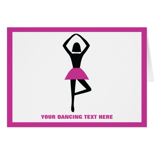 Dancing ballerina black, shock rosa anpassningsbar hälsningskort (Framsidan Horizontal)