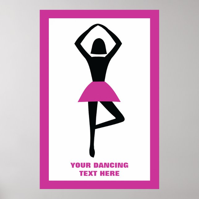 Dancing ballerina black, shock rosa anpassningsbar poster (Framsidan)