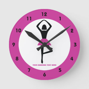 Dancing ballerina black, shock rosa anpassningsbar rund klocka