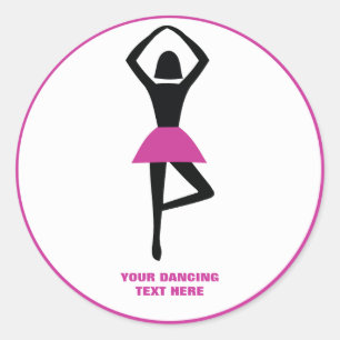 Dancing ballerina black, shock rosa anpassningsbar runt klistermärke