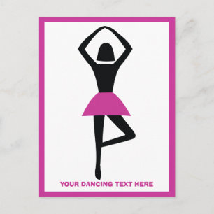 Dancing ballerina black, shock rosa anpassningsbar vykort