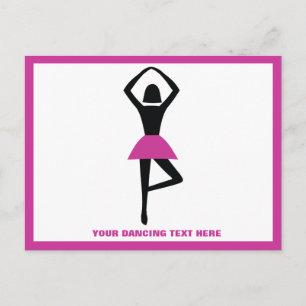 Dancing ballerina black, shock rosa anpassningsbar vykort