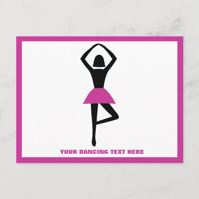 Dancing ballerina black, shock rosa anpassningsbar vykort (Framsida)