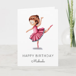 Dancing Ballerina Rosa Tutu Girl Birthday Kort