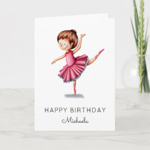 Dancing Ballerina Rosa Tutu Girl Birthday Kort
