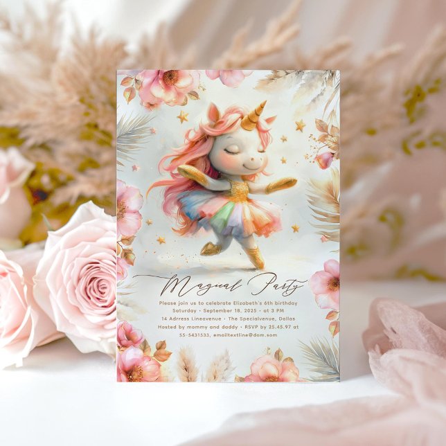 Dancing Ballerina Unicorn Birthday Investigations Inbjudningar (Dancing Unicorn Girl's Birthday Invitations)