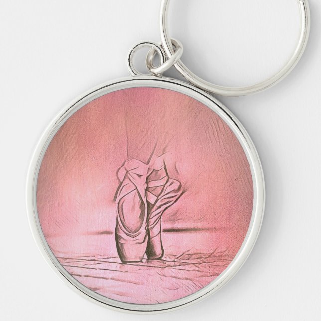 Dancing Ballet Shoes Rosa Ballerina Feet Rund Silverfärgad Nyckelring (Framsidan)