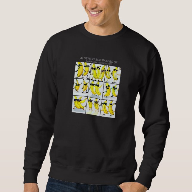 Dancing Bananas Sunglasses Ai Generated Art Meme Lång Ärmad Tröja (Framsida)