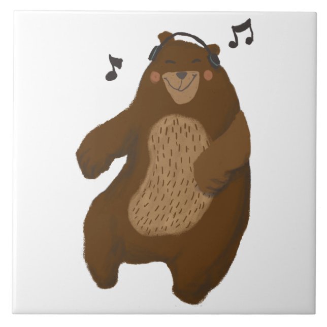 Dancing Bear Headphone Musik noter Whimsical Kakelplatta (Framsidan)