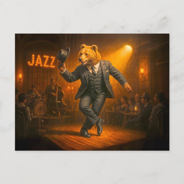 Dancing Bear Sten a Jazz Klubb Helg Vykort (Framsida)