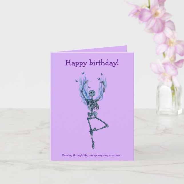 Dancing Blue Skeleton Humorous Happy Birthday Kort (Orkide)