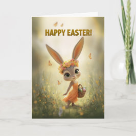 Dancing Bunny in Orange Dress Easter Card Kort