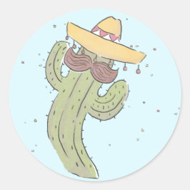 Dancing Cactus med Mustache i Sombrero Runt Klistermärke