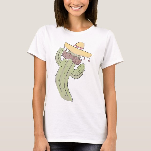 Dancing Cactus med Mustache i Sombrero T Shirt (Framsida)