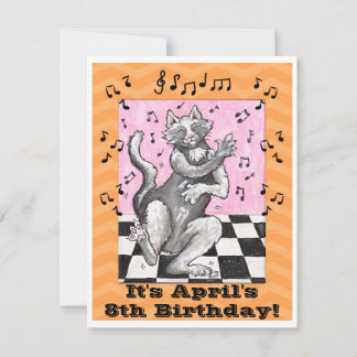Dancing Cat Cute Birthday-inbjudan Spara Datumet