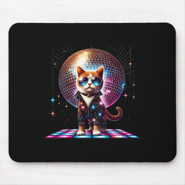Dancing Cat Disco Boll Kitten Kattunge Älskare Fun Musmatta (Framsidan)