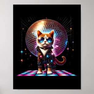 Dancing Cat Disco Boll Kitten Kattunge Älskare Fun Poster