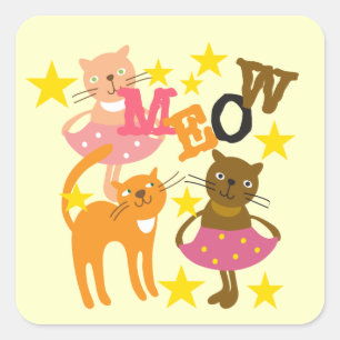 Dancing Cats Fyrkantigt Klistermärke