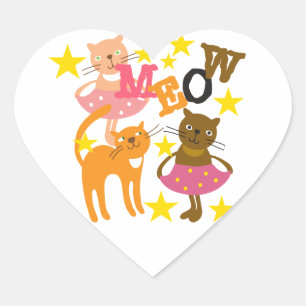 Dancing Cats Hjärtformat Klistermärke