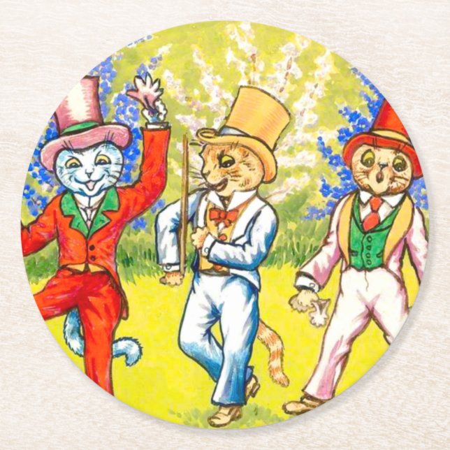 Dancing Cats Underlägg Papper Rund (Framsidan)