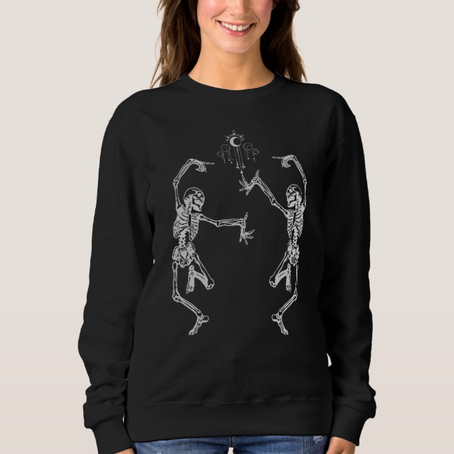 Dancing Celestial Skeletons Witchcore Moon phase H T Shirt (Framsida)