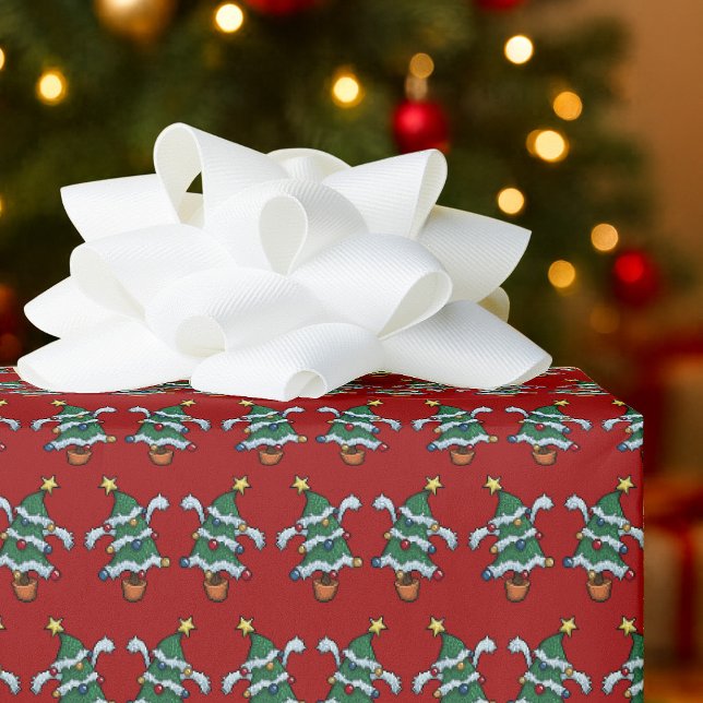 Dancing Christmas Trees Xmas Pixel Art Pattern Presentpapper (Skapare uppladdad)