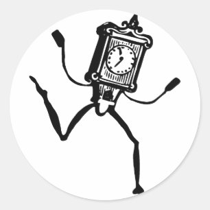 Dancing Clock Tecknad Fantasy Whimsical Minimum Runt Klistermärke