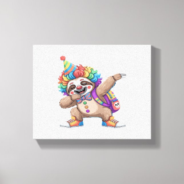Dancing Clown Dabbing Spooky Halloween sloth Overs Canvastryck (Framsida)