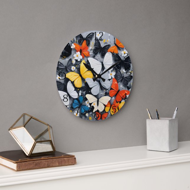 Dancing Colorful Butterfly Acrylic Art. Stor Klocka (Kontor)