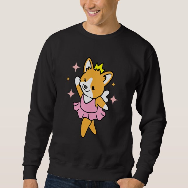 Dancing Corgi Ballerina Lång Ärmad Tröja (Framsida)