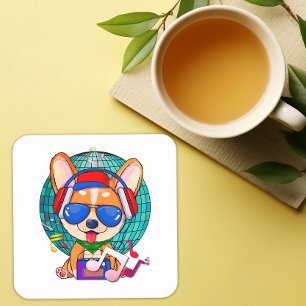 Dancing Corgi Kawaii Cute Underlägg Papper Kvadrat