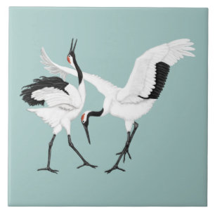 Dancing Cranes Ceramic Tile Kakelplatta