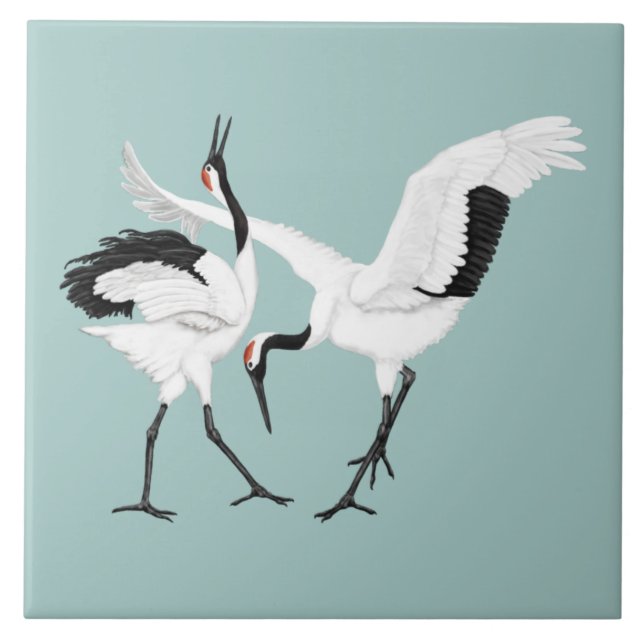 Dancing Cranes Ceramic Tile Kakelplatta (Framsidan)